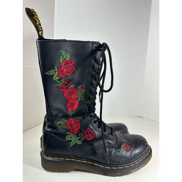 *Flawed Doc Dr. Marten 1914 Vonda Leather Lace up Embroidered Rose Boots US 10 - Picture 10 of 15